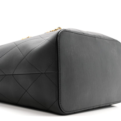 Calfskin Quilted Large Shopping Bag Black