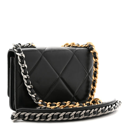 Lambskin Quilted Chanel 19 Wallet On Chain WOC Black