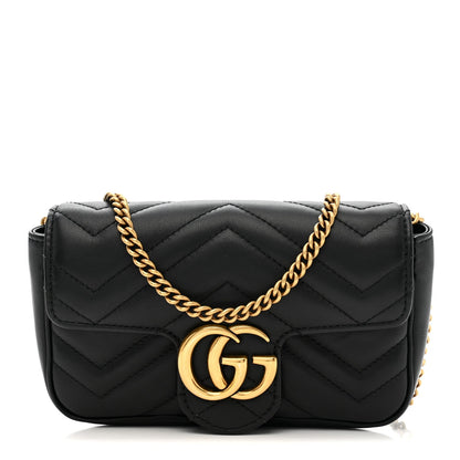 Calfskin Matelasse Super Mini GG Marmont Shoulder Bag Black