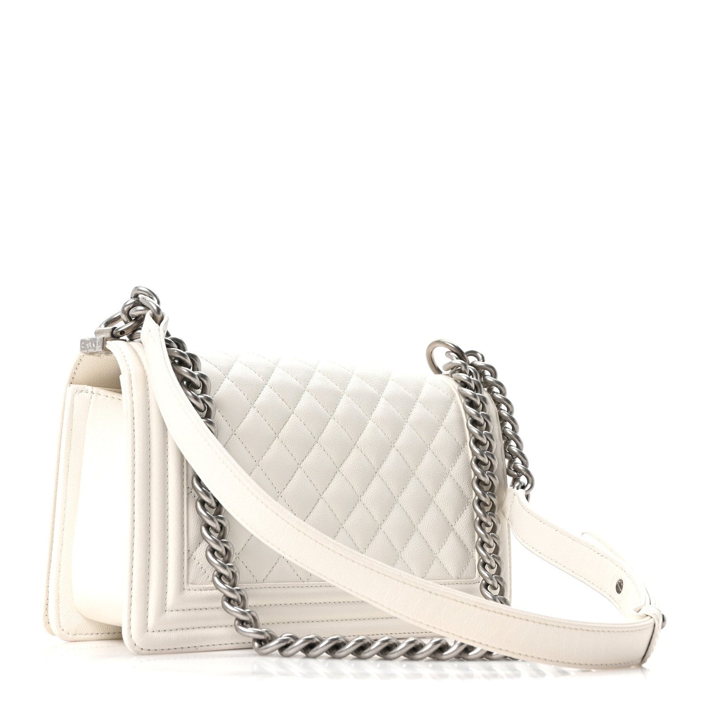 Caviar Quilted Medium Boy Flap White