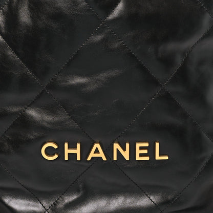 Shiny Calfskin Quilted Chanel 22 Backpack Black