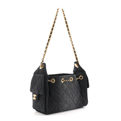 Washed Denim Quilted Mini Chanel 25 Handbag Black