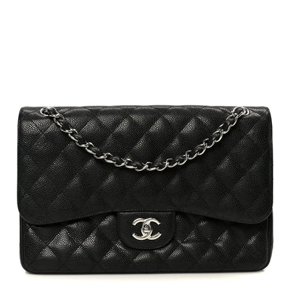 Caviar Quilted Jumbo Double Flap Black