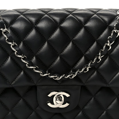 Lambskin Quilted Medium Double Flap Black