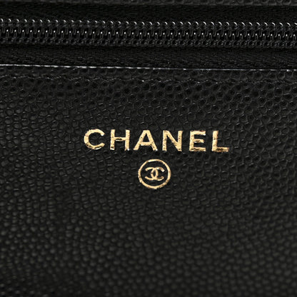 Caviar Quilted Perforated Metal CC Wallet On Chain WOC Black