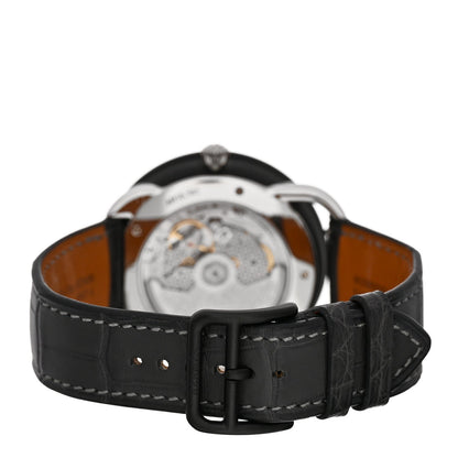 Platinum Titanium Alligator 43mm Arceau Le Temps Voyageur Automatic Watch Noir