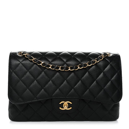 Caviar Quilted Jumbo Double Flap Black