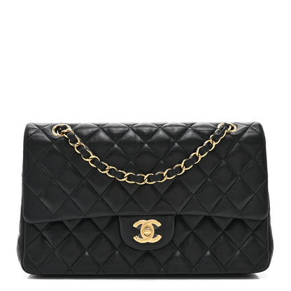 Lambskin Quilted Medium Double Flap Black