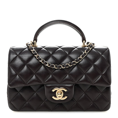 Lambskin Quilted Mini Top Handle Rectangular Flap Dark Purple