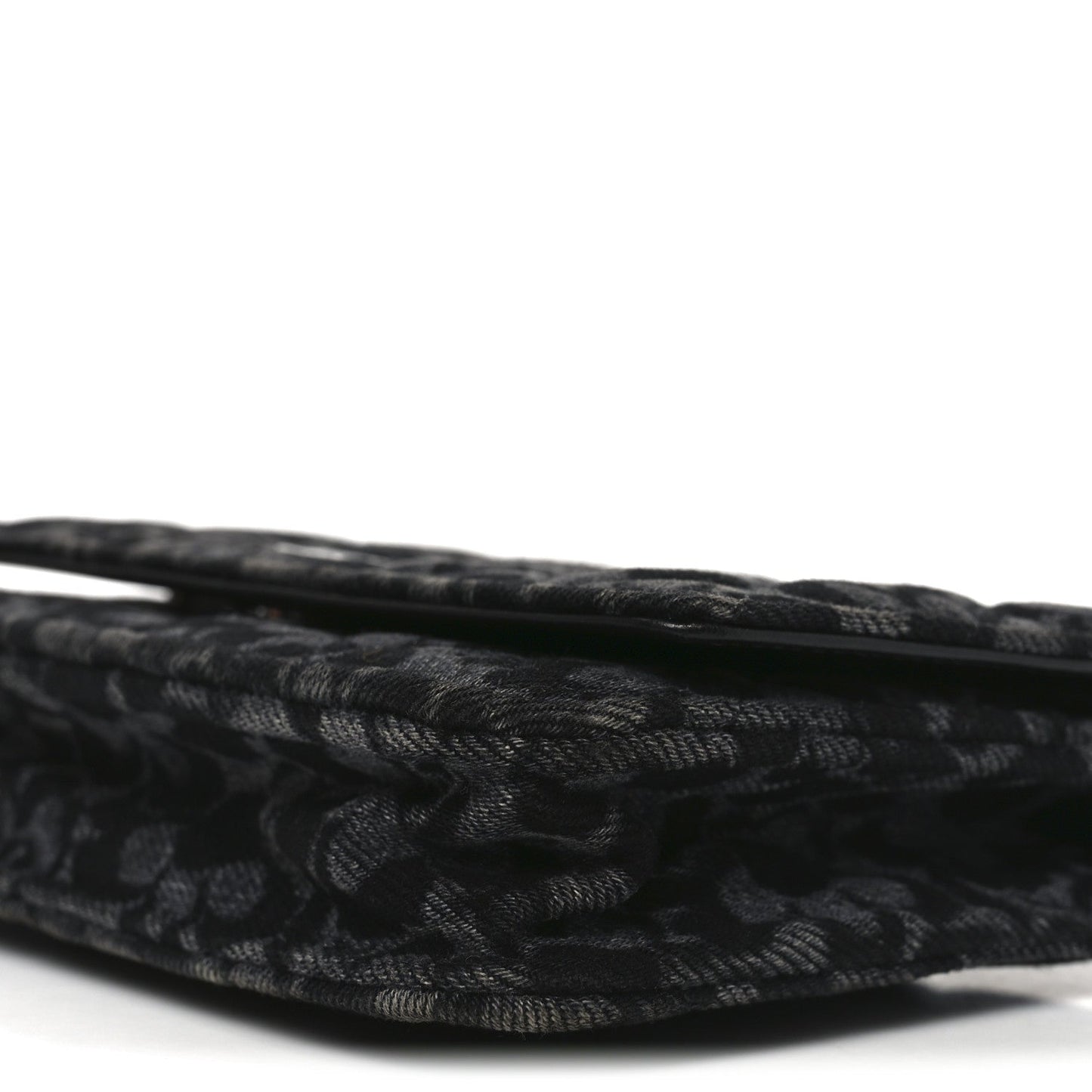 Printed Denim Quilted Flower Wallet On Chain WOC Black