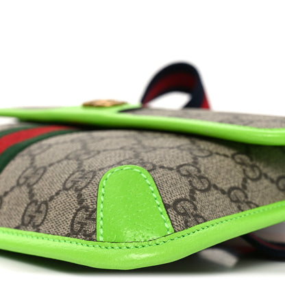 GG Supreme Monogram Web Small Ophidia Belt Bag Beige Ebony Electric Green