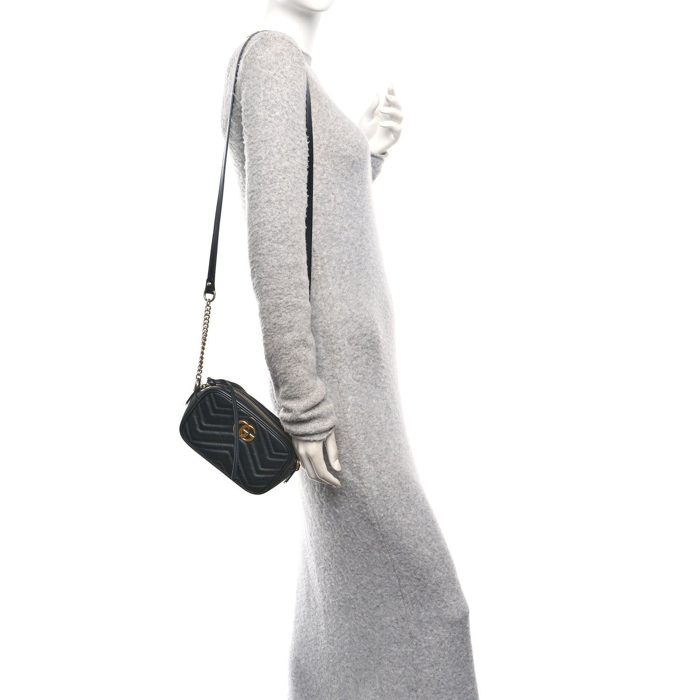 Calfskin Matelasse Small GG Marmont Chain Shoulder Bag Black