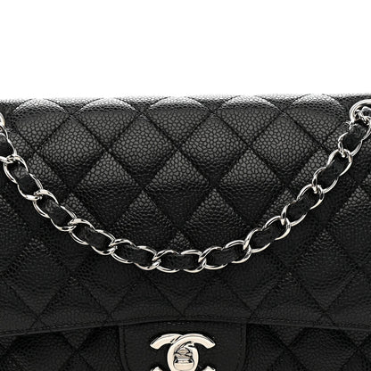 Caviar Quilted Medium Double Flap Black