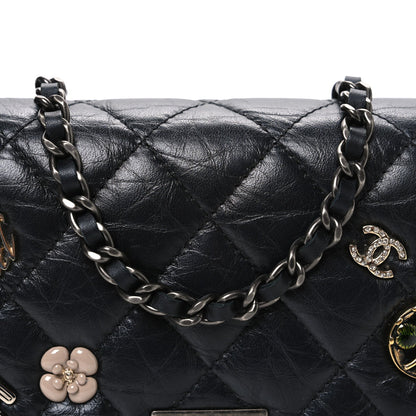 Aged Calfskin Quilted Lucky Charms 2.55 Reissue Wallet On Chain WOC Black