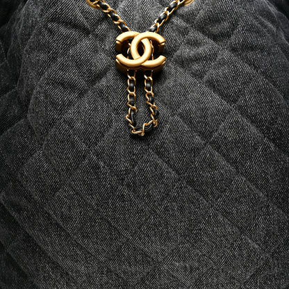 Washed Denim Quilted Large Chanel 25 Handbag Black