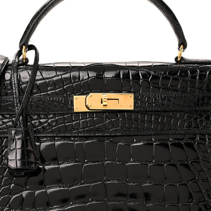 Shiny Alligator Kelly Sellier 32 Black