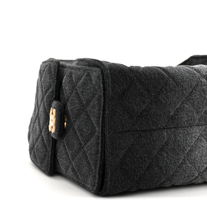 Washed Denim Quilted Small Chanel 25 Handbag Black