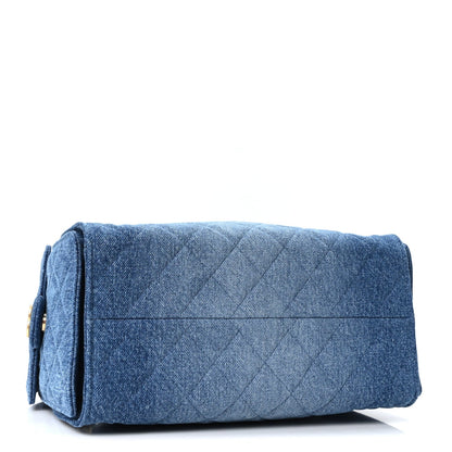 Washed Denim Quilted Small Chanel 25 Handbag Blue