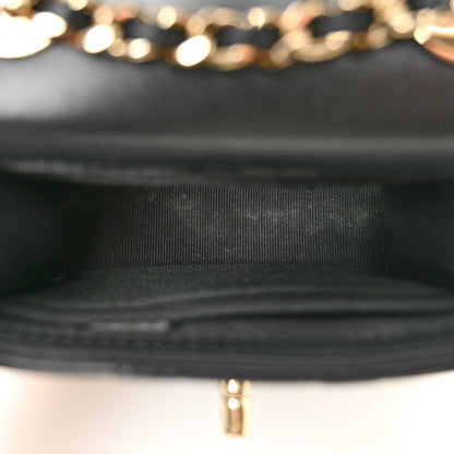 Lambskin Quilted Trendy CC Card Holder On Chain Black