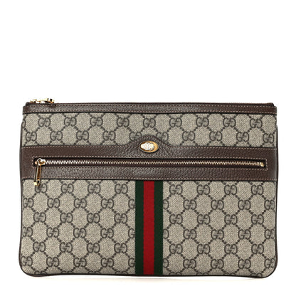 GG Supreme Monogram Large Ophidia Pouch Clutch Brown