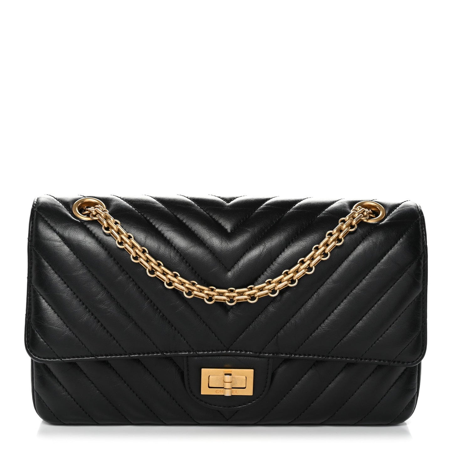 Aged Calfskin Chevron Quilted 2.55 Reissue 225 Flap Black