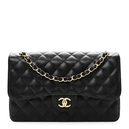 Caviar Quilted Jumbo Double Flap Black