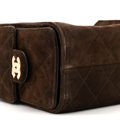 Suede Quilted Mini Chanel 25 Handbag Dark Brown