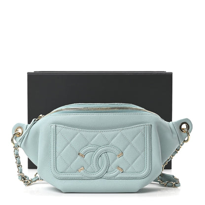 Caviar Quilted Filigree Waist Bag Light Blue