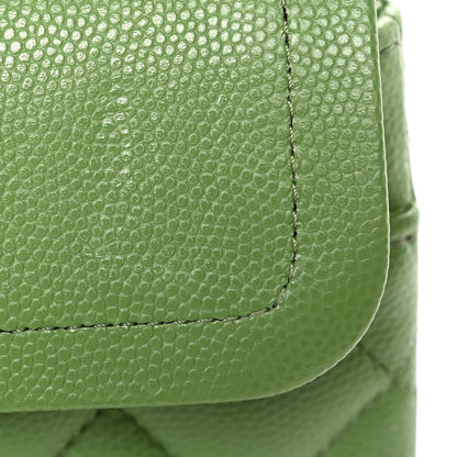 Caviar Quilted Small Double Flap Green