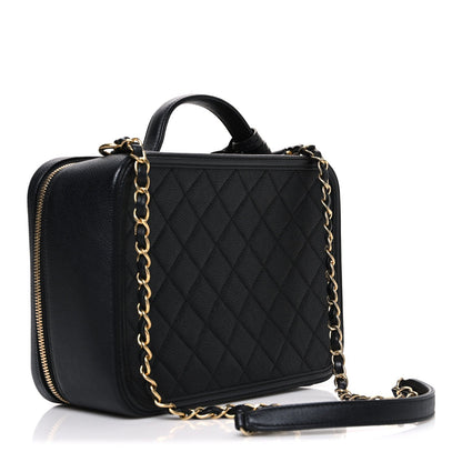Caviar Quilted Large CC Filigree Vanity Case Black