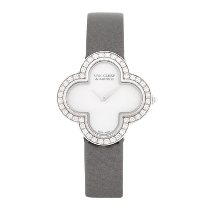 18K White Gold Satin Diamond Bezel Mother of Pearl 30mm Alhambra Quartz Watch