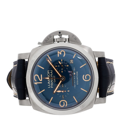 Titanium Alligator 47mm Luminor Equation of Time GMT Manual Winding Watch Blue PAM00670