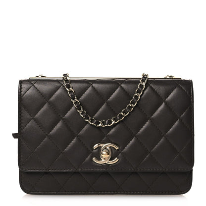 Lambskin Quilted Trendy CC Wallet On Chain WOC Dark Brown