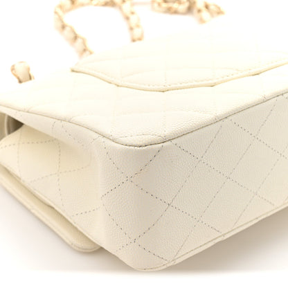 Caviar Quilted Medium Double Flap White
