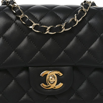 Lambskin Quilted Mini Square Flap Black