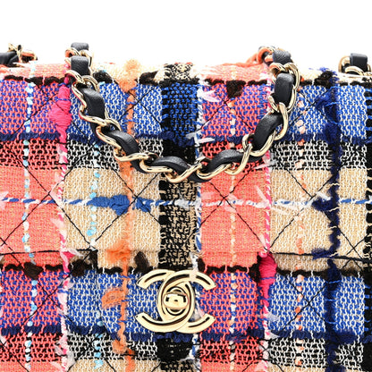 Tweed Quilted Mini Rectangular Flap Blue Orange Pink