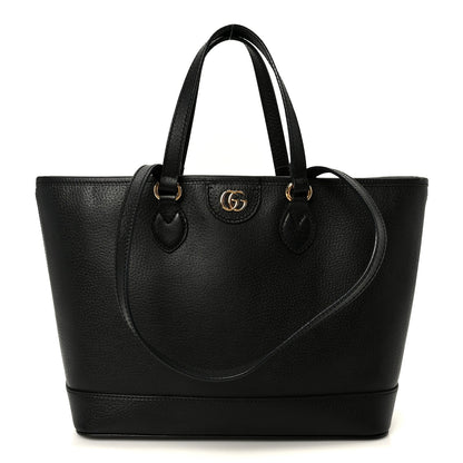 Textured Dollar Calfskin Small Ophidia Shoulder Tote Bag Black