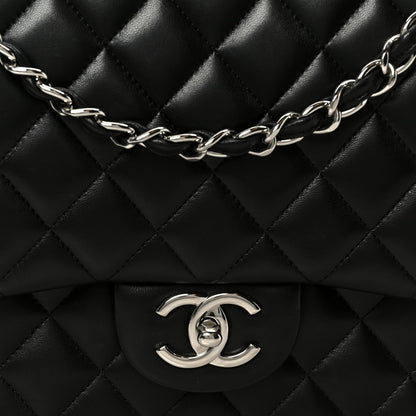 Lambskin Quilted Maxi Double Flap Black