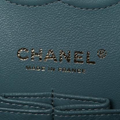 Iridescent Caviar Quilted Medium Double Flap Light Blue