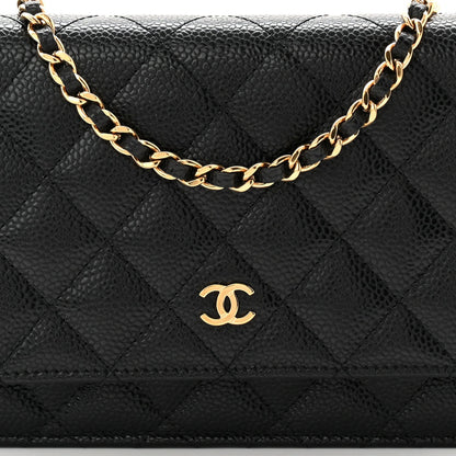 Caviar Quilted Wallet on Chain WOC Black