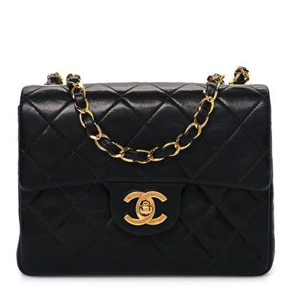 Lambskin Quilted Mini Square Flap Black