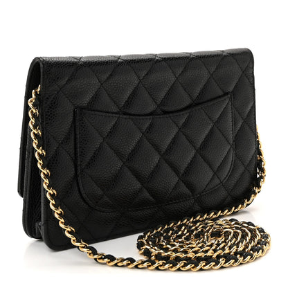 Caviar Quilted Wallet on Chain WOC Black