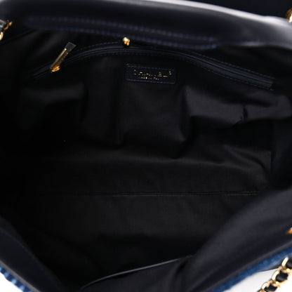 Tweed Shiny Lambskin Quilted Coco Base Small Shopping Bag Dark Blue