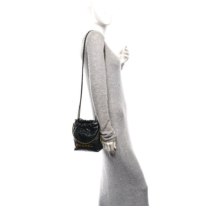 Shiny Calfskin Quilted Mini Chanel 22 Black