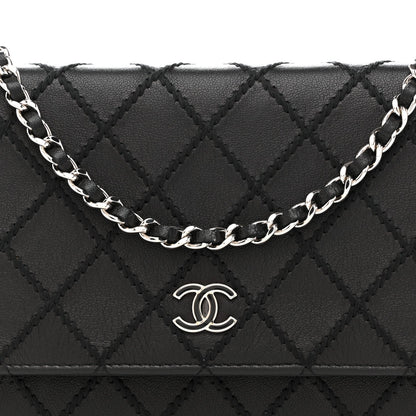 Calfskin Whipstitch Wallet On Chain WOC Black