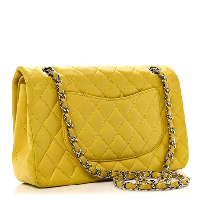 Lambskin Quilted Medium Double Flap Yellow