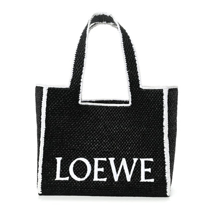 Raffia Large Paula's Ibiza Logo Tote Black White