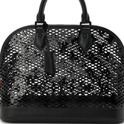Patent Calfskin Laced Monogram Alma PM Black