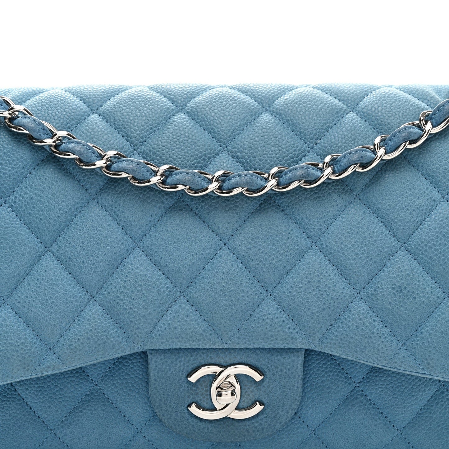 Iridescent Caviar Quilted Jumbo Double Flap Blue