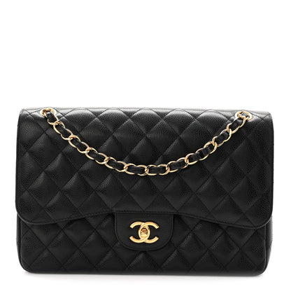 Caviar Quilted Jumbo Double Flap Black